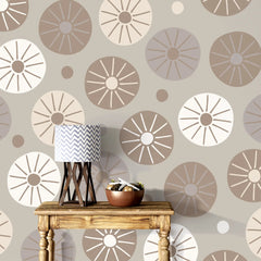 3289 / Mid-Century Modern Floral Wallpaper, Retro Brown and Beige Wall Mural, Geometric Home Decor - Artevella