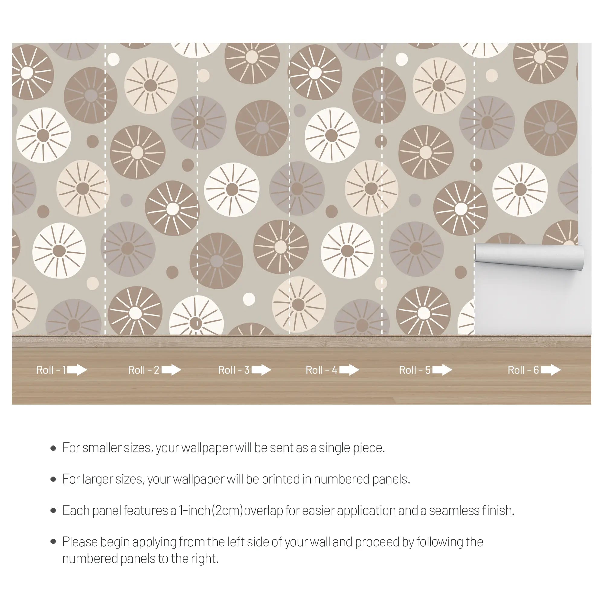 3289 / Mid-Century Modern Floral Wallpaper, Retro Brown and Beige Wall Mural, Geometric Home Decor - Artevella