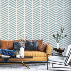 3290 / Modern Herringbone Wallpaper, Geometric Chevron Wall Mural, Contemporary Light Blue Home Accent - Artevella