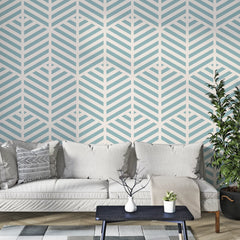 3290 / Modern Herringbone Wallpaper, Geometric Chevron Wall Mural, Contemporary Light Blue Home Accent - Artevella