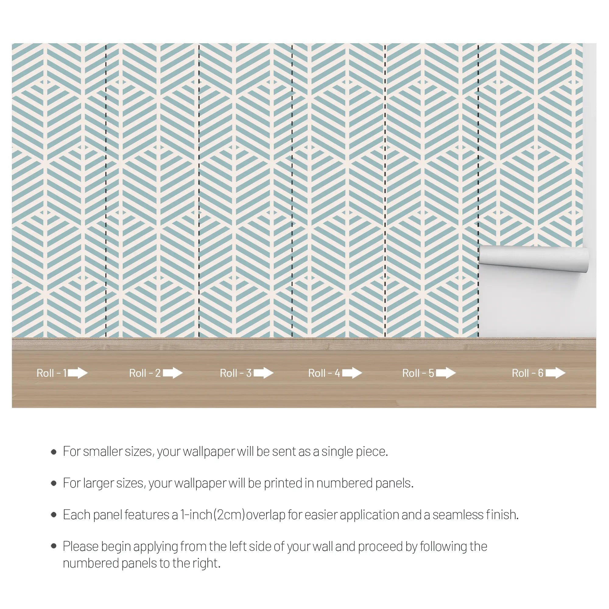 3290 / Modern Herringbone Wallpaper, Geometric Chevron Wall Mural, Contemporary Light Blue Home Accent - Artevella