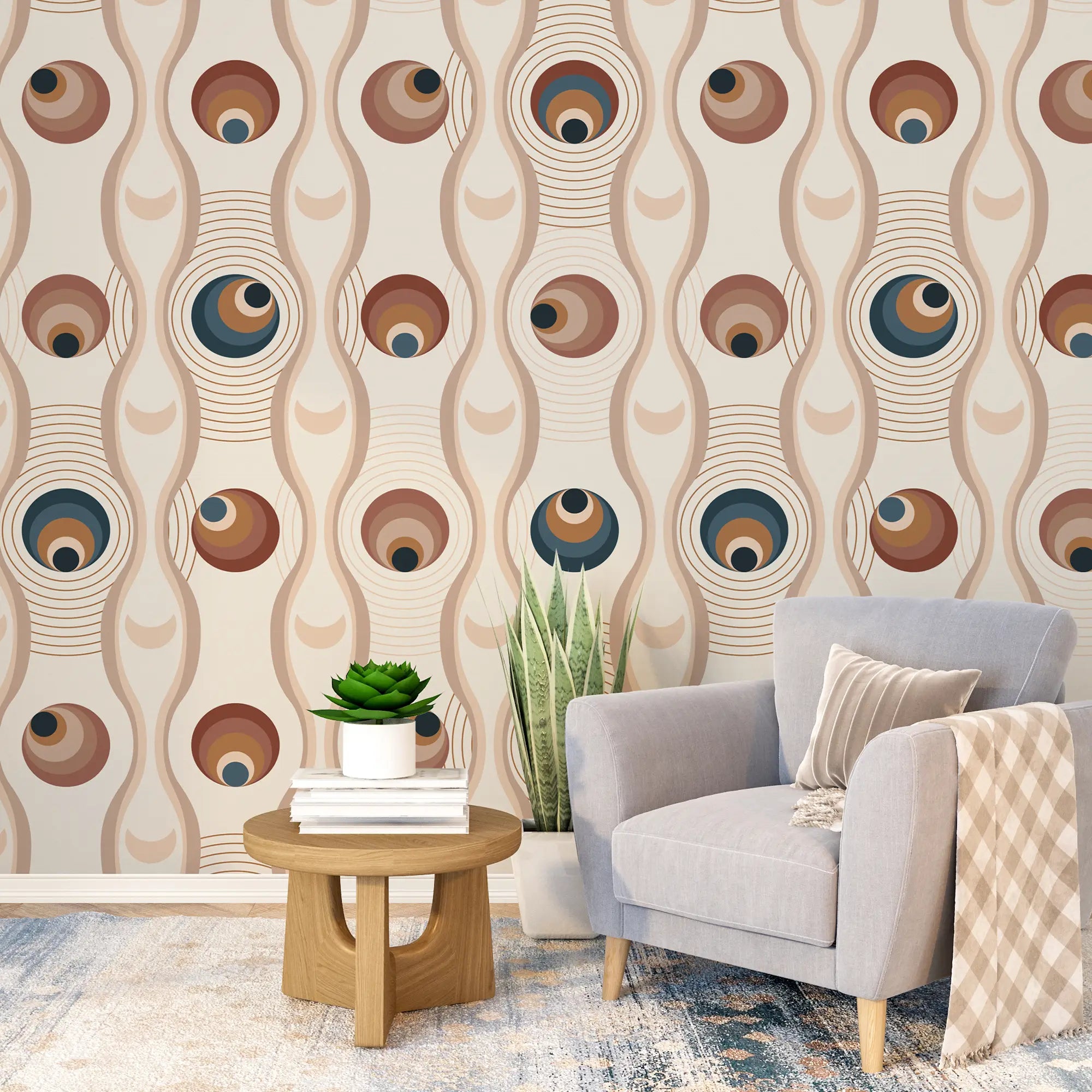 3291 / Abstract Peacock Feather Wallpaper, Whimsical Earth Tone Wall Mural, Organic Pattern Home Decor - Artevella