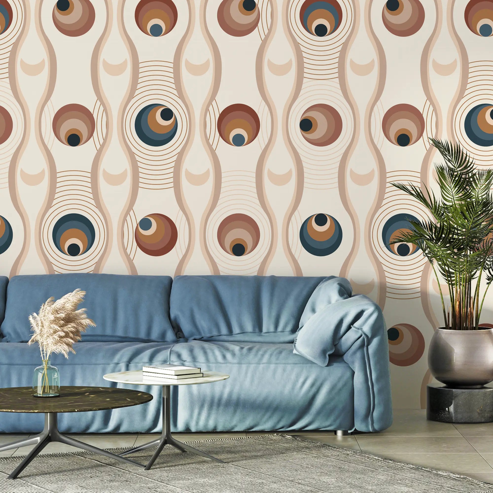 3291 / Abstract Peacock Feather Wallpaper, Whimsical Earth Tone Wall Mural, Organic Pattern Home Decor - Artevella