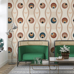 3291 / Abstract Peacock Feather Wallpaper, Whimsical Earth Tone Wall Mural, Organic Pattern Home Decor - Artevella