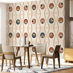 3291 / Abstract Peacock Feather Wallpaper, Whimsical Earth Tone Wall Mural, Organic Pattern Home Decor - Artevella