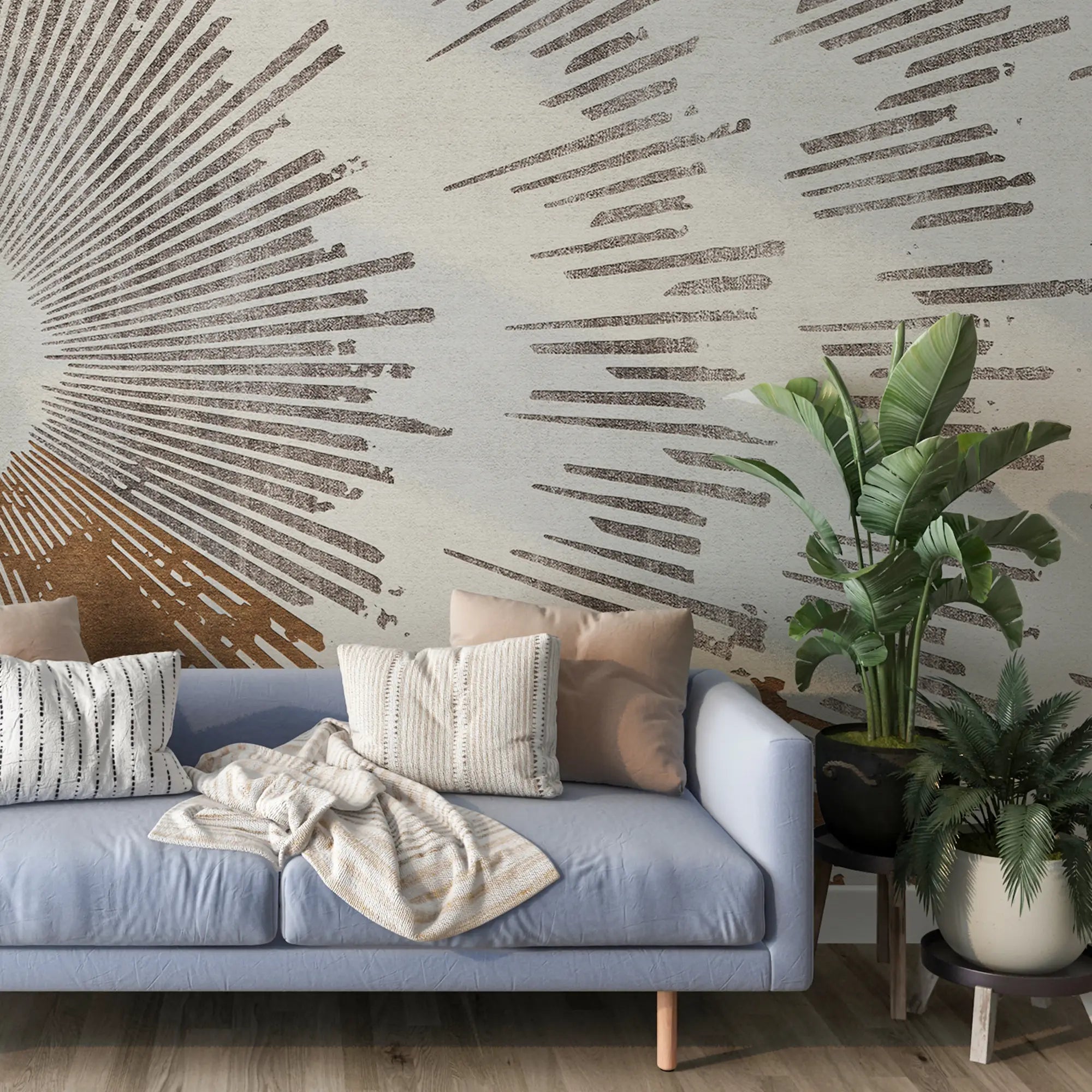 3292 / Abstract Burst Wallpaper, Modern Sunray Wall Mural, Artistic Earth Tone Decor - Artevella