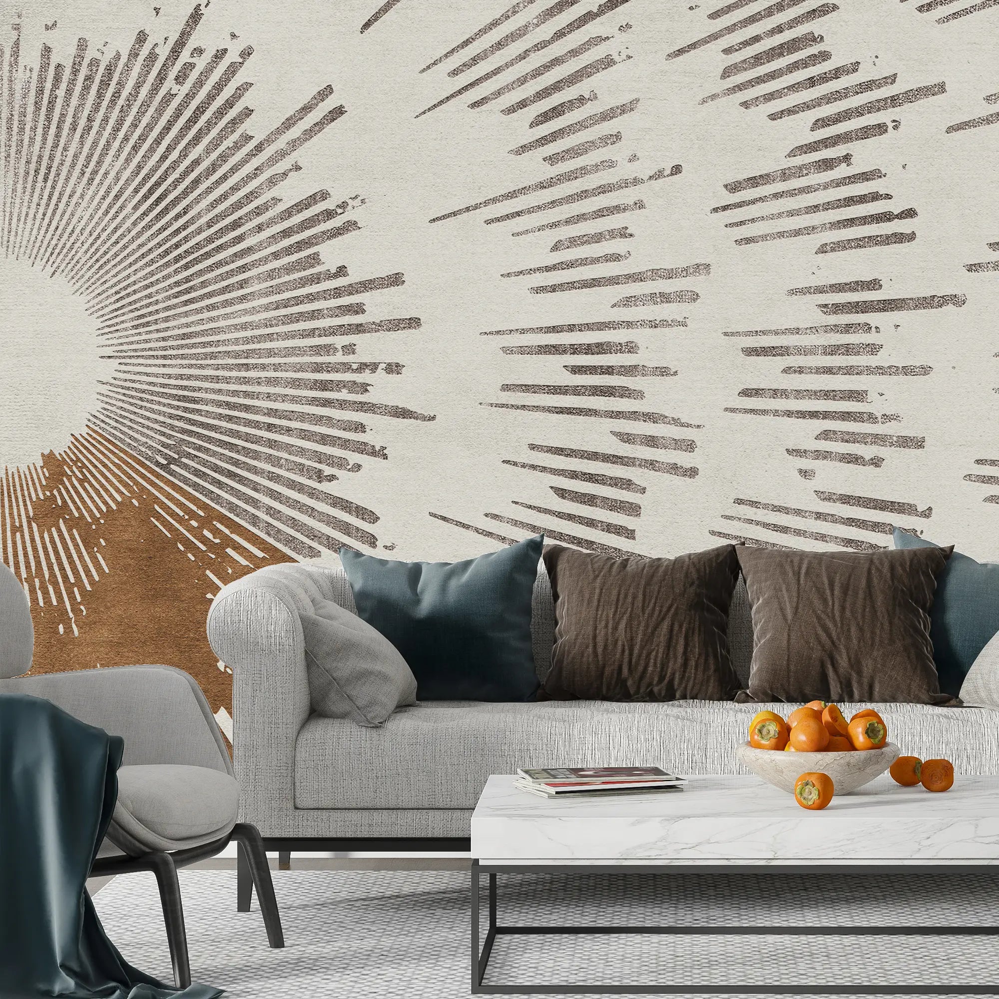 3292 / Abstract Burst Wallpaper, Modern Sunray Wall Mural, Artistic Earth Tone Decor - Artevella