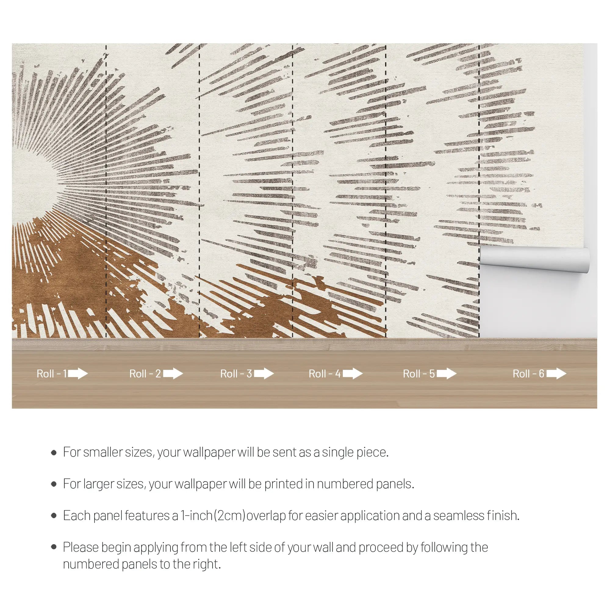 3292 / Abstract Burst Wallpaper, Modern Sunray Wall Mural, Artistic Earth Tone Decor - Artevella