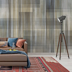 3293 / Abstract Plaid Wallpaper, Contemporary Grid Wall Mural, Neutral Tone Linear Design - Artevella