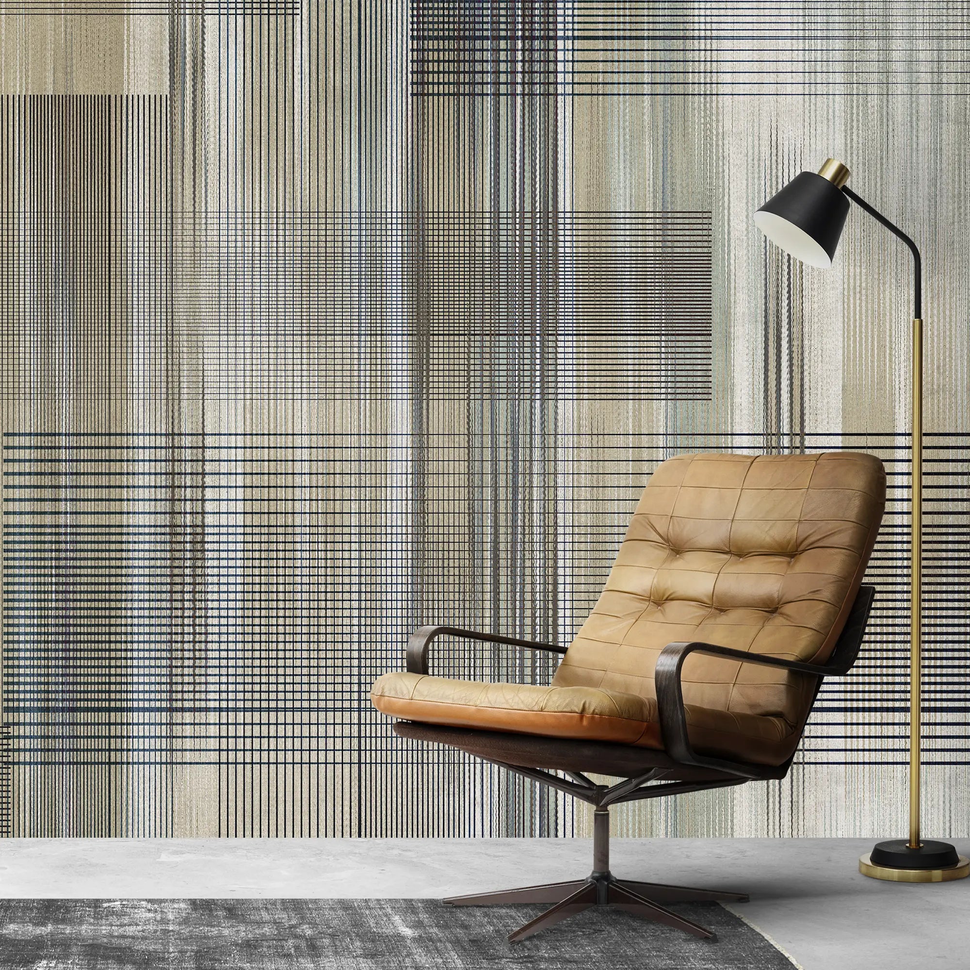 3293 / Abstract Plaid Wallpaper, Contemporary Grid Wall Mural, Neutral Tone Linear Design - Artevella