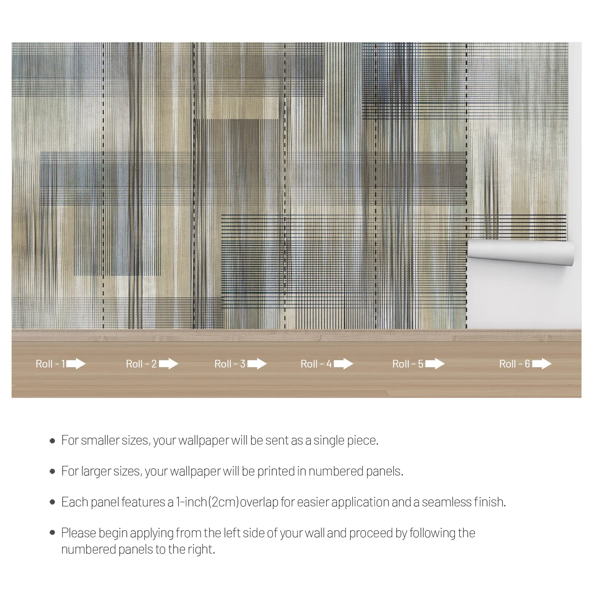 3293 / Abstract Plaid Wallpaper, Contemporary Grid Wall Mural, Neutral Tone Linear Design - Artevella