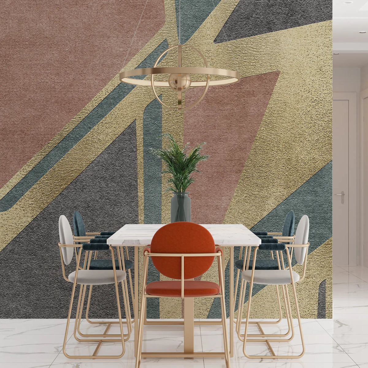 3295 / Art Deco Inspired Geometric Wallpaper, Luxe Gold and Muted Tones Wall Mural, Abstract Shapes Home Decor - Artevella