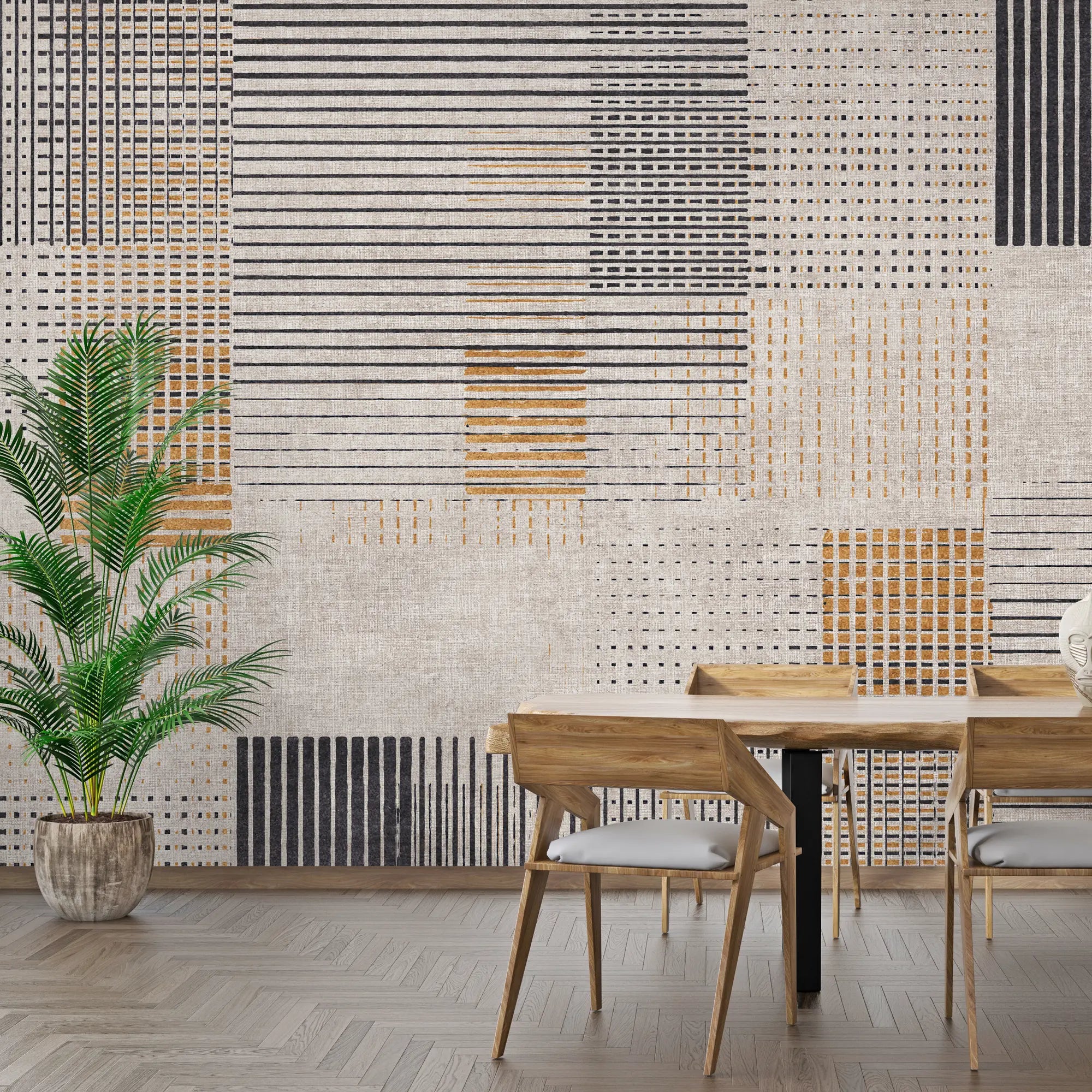 3296 / Modern Textured Lines Wallpaper, Abstract Neutral Pattern Wall Mural, Contemporary Accent Decor - Artevella