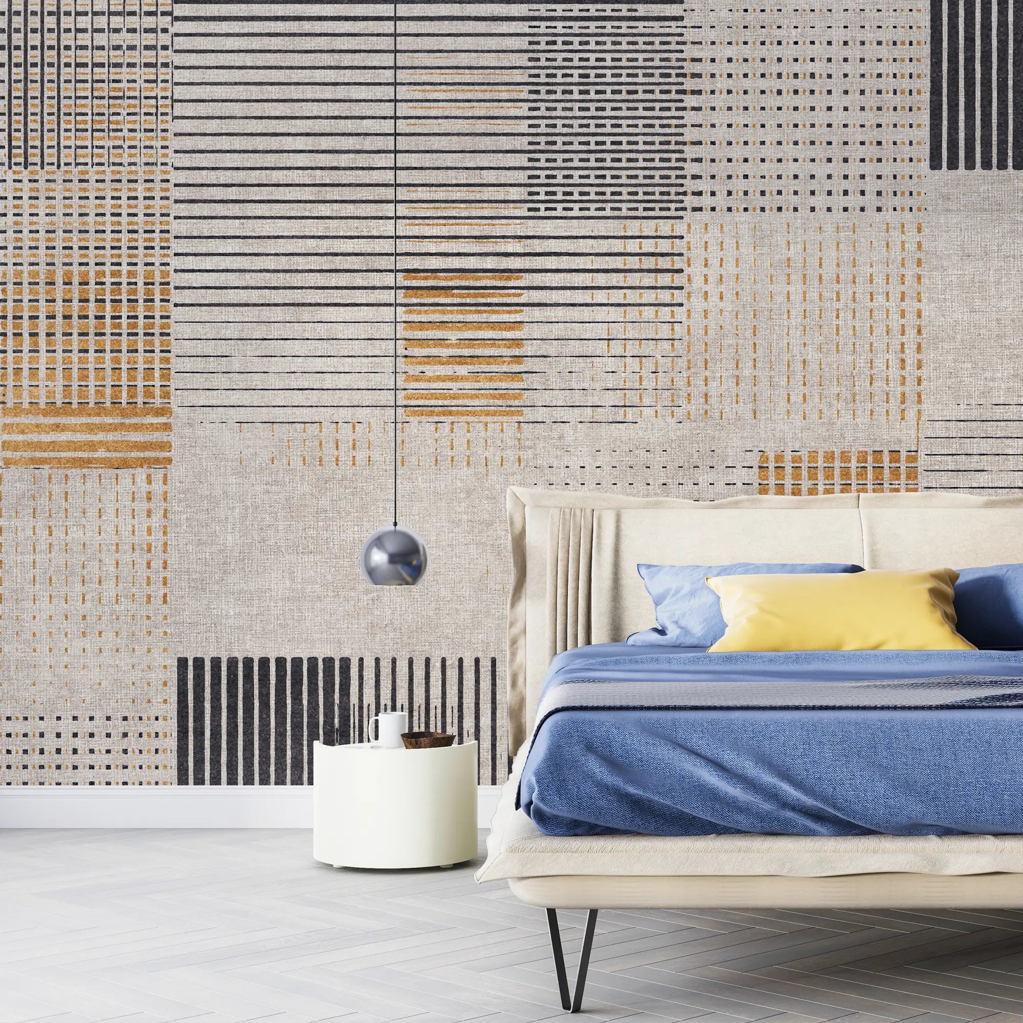 3296 / Modern Textured Lines Wallpaper, Abstract Neutral Pattern Wall Mural, Contemporary Accent Decor - Artevella