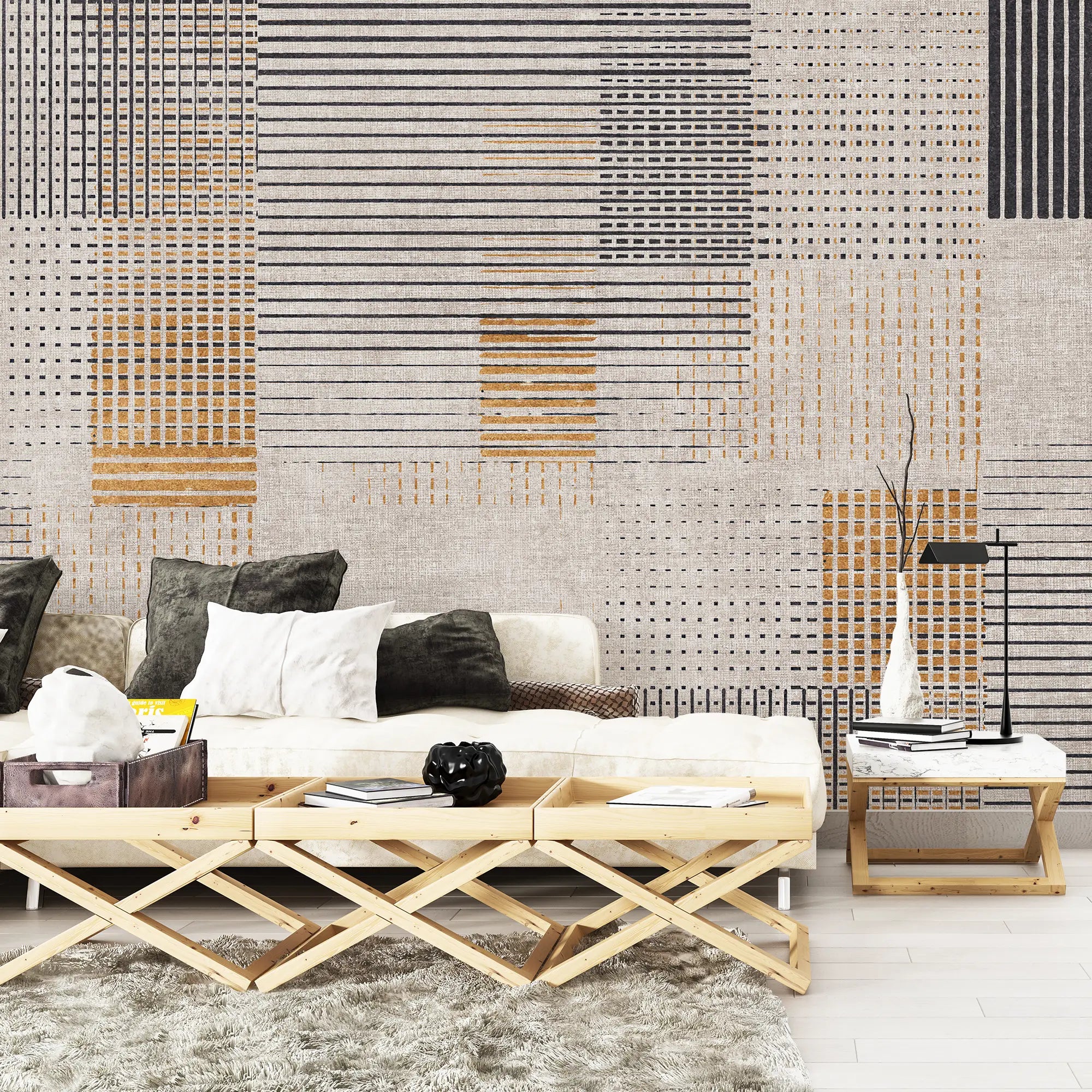 3296 / Modern Textured Lines Wallpaper, Abstract Neutral Pattern Wall Mural, Contemporary Accent Decor - Artevella