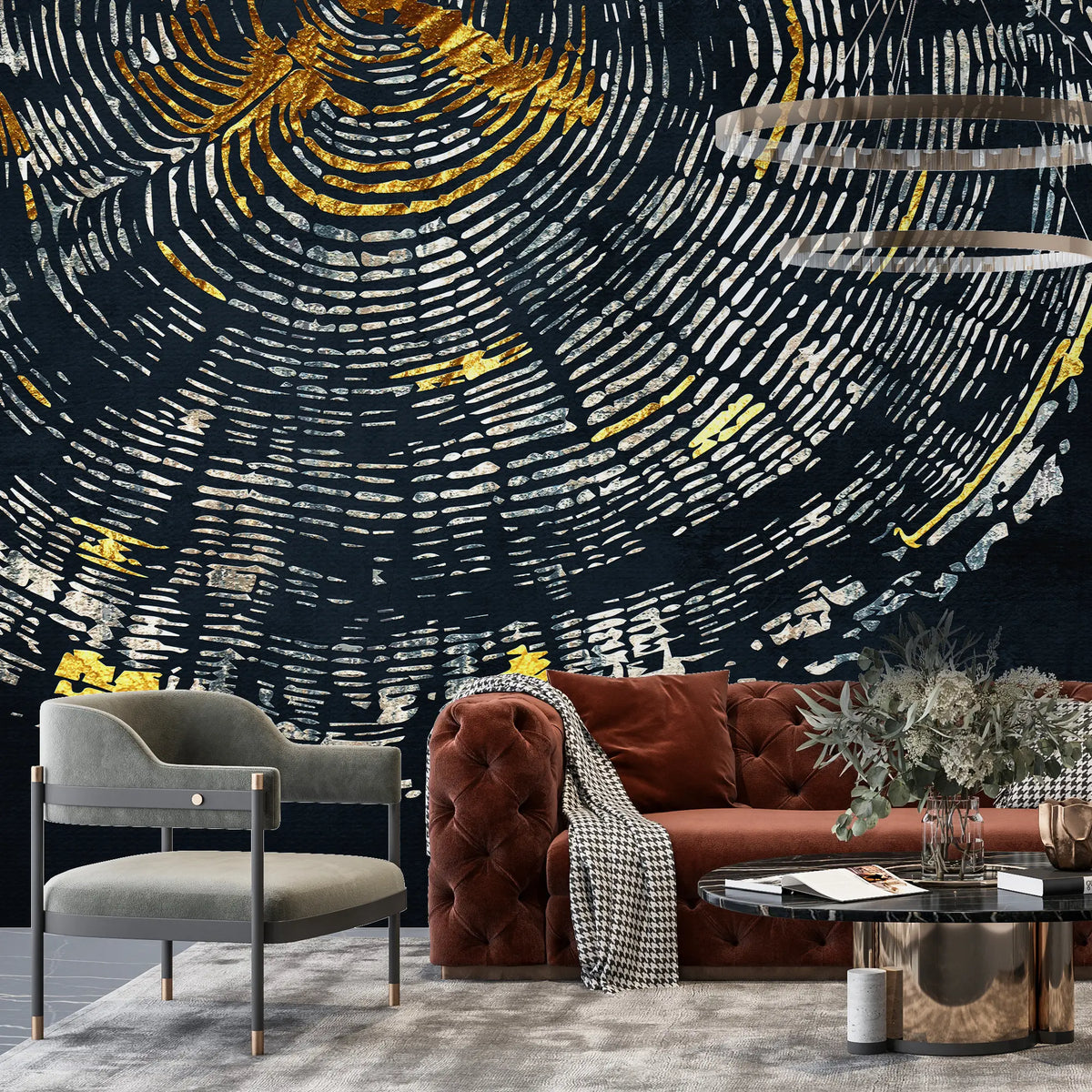 3297 / Celestial Swirl Wallpaper, Abstract Galaxy Wall Mural, Gold and Silver Cosmic Decor - Artevella