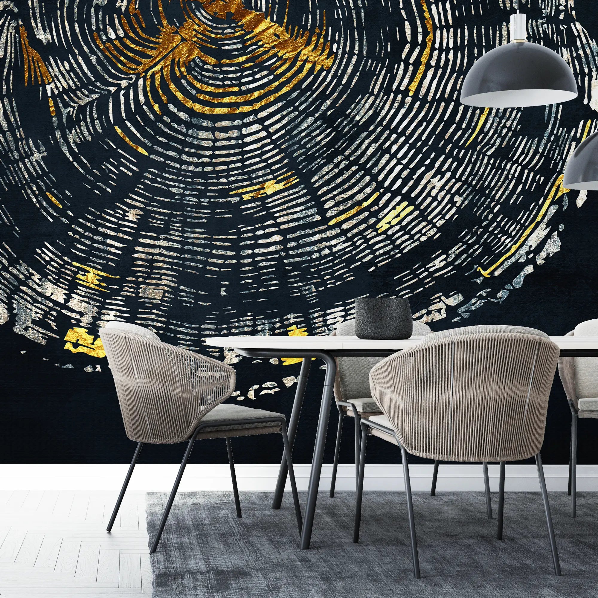 3297 / Celestial Swirl Wallpaper, Abstract Galaxy Wall Mural, Gold and Silver Cosmic Decor - Artevella