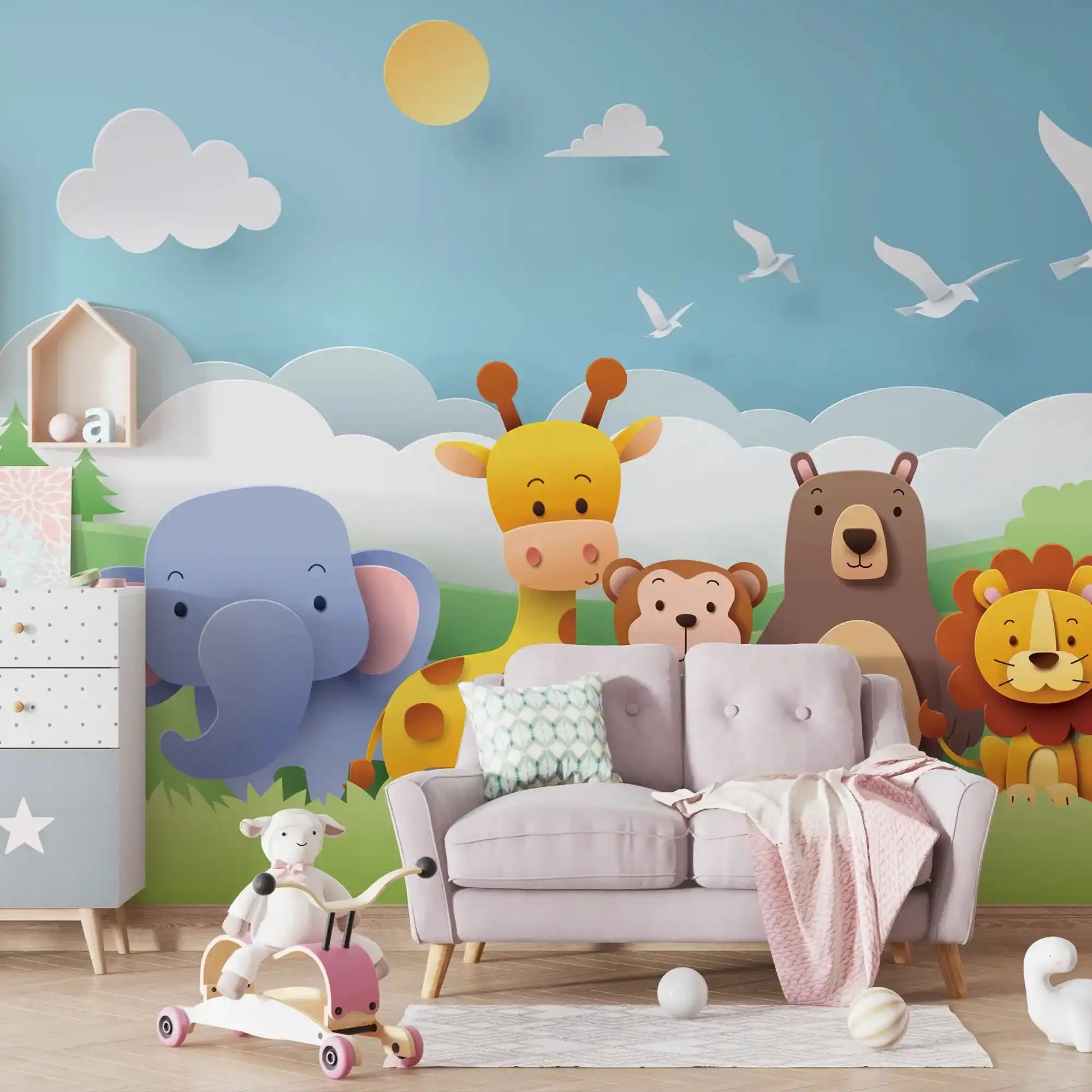 6006 Peel and Stick Nursery Wallpaper with Colorful Cartoon