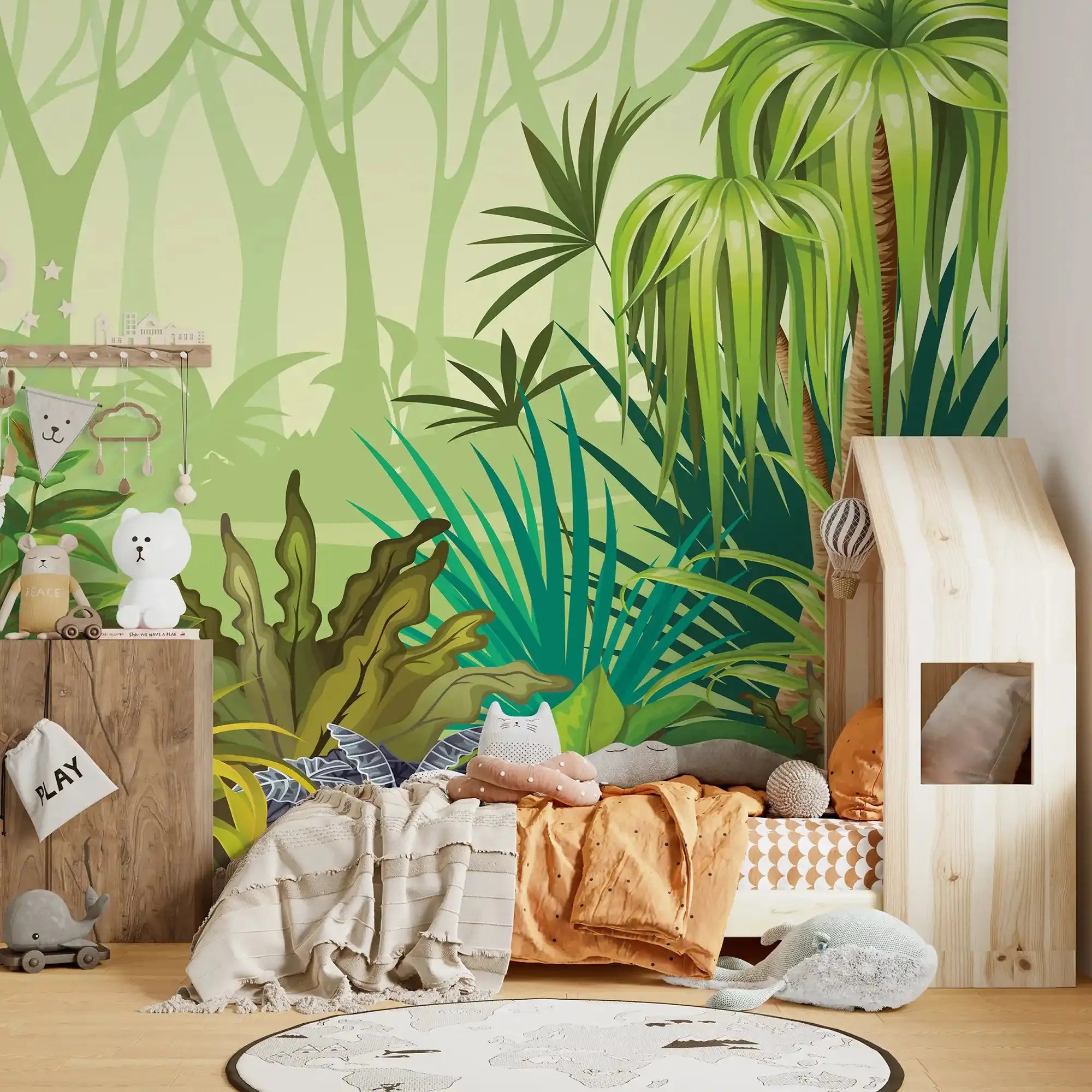 6024 / Jungle-Themed Peel and Stick Wallpaper - Lively Nursery Decor with a Palm Tree Design - Artevella