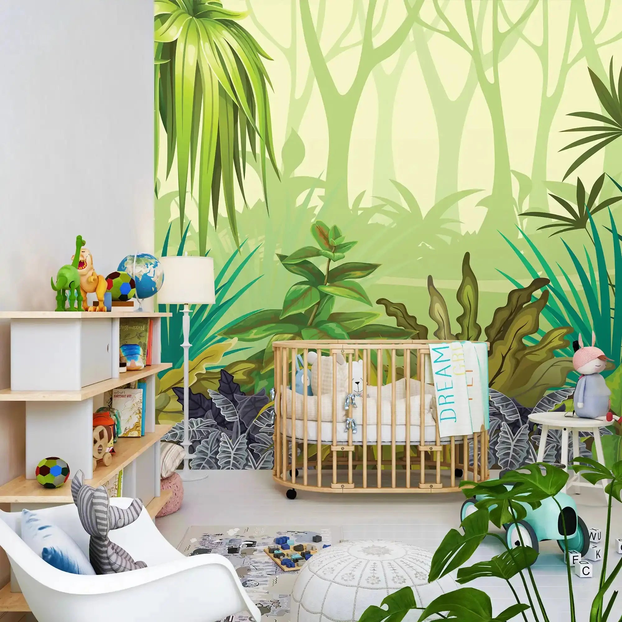 6024 / Jungle-Themed Peel and Stick Wallpaper - Lively Nursery Decor with a Palm Tree Design - Artevella