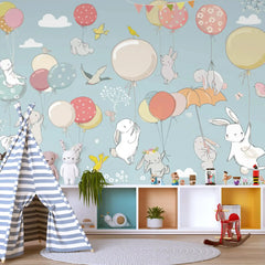 6025 / Bunny and Balloons Peel and Stick Wallpaper - Charming Wall Decoration for Baby and Toddler Bedroom - Artevella