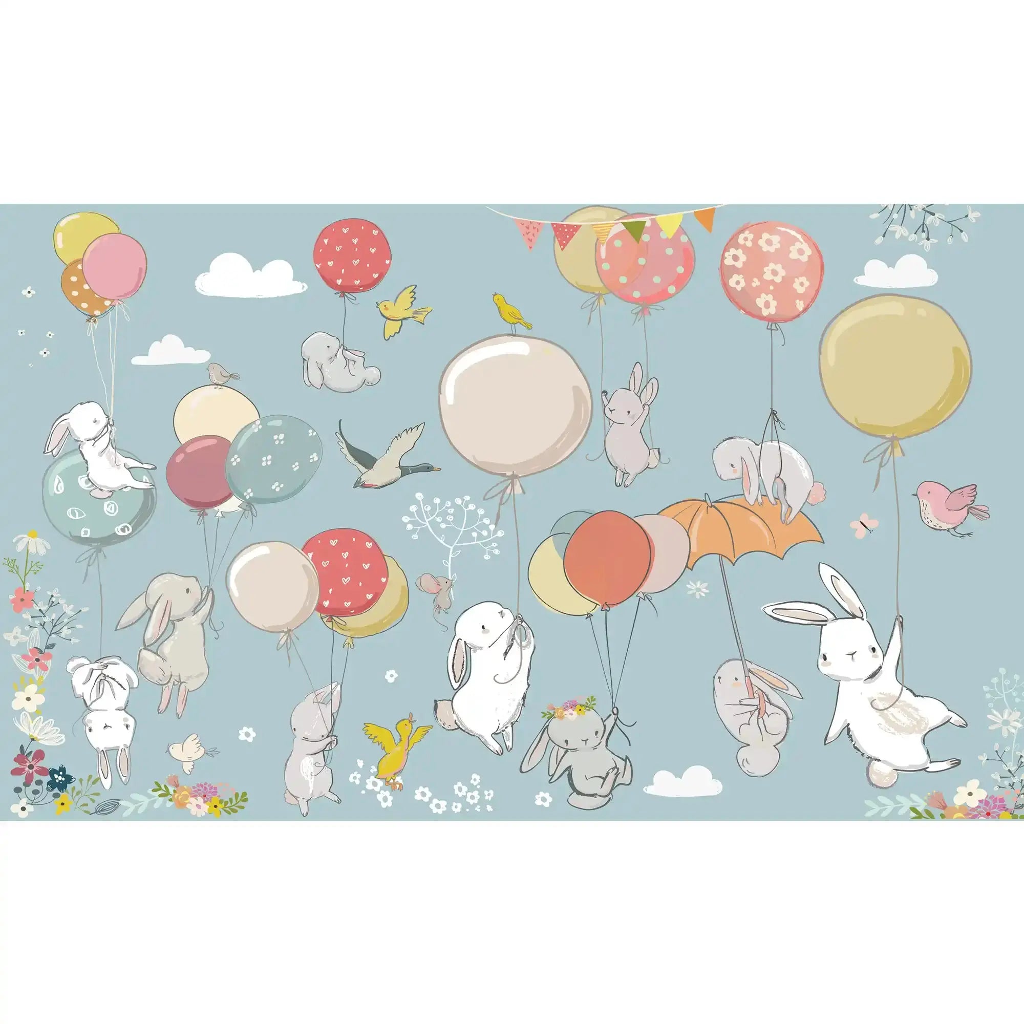 6025 / Bunny and Balloons Peel and Stick Wallpaper - Charming Wall Decoration for Baby and Toddler Bedroom - Artevella