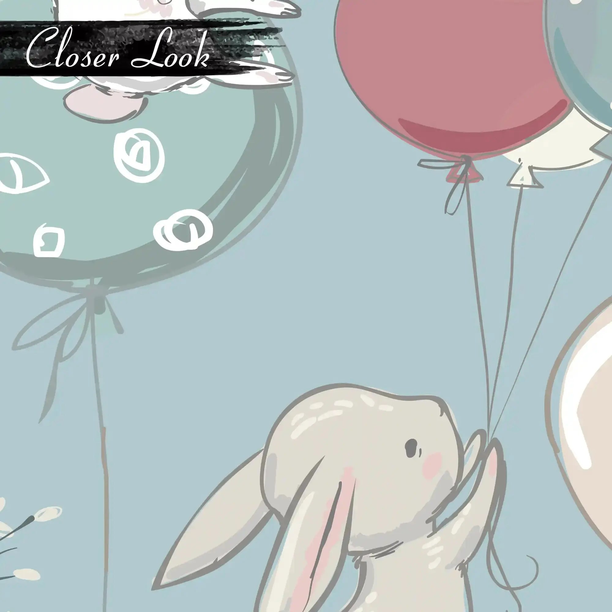 6025 / Bunny and Balloons Peel and Stick Wallpaper - Charming Wall Decoration for Baby and Toddler Bedroom - Artevella