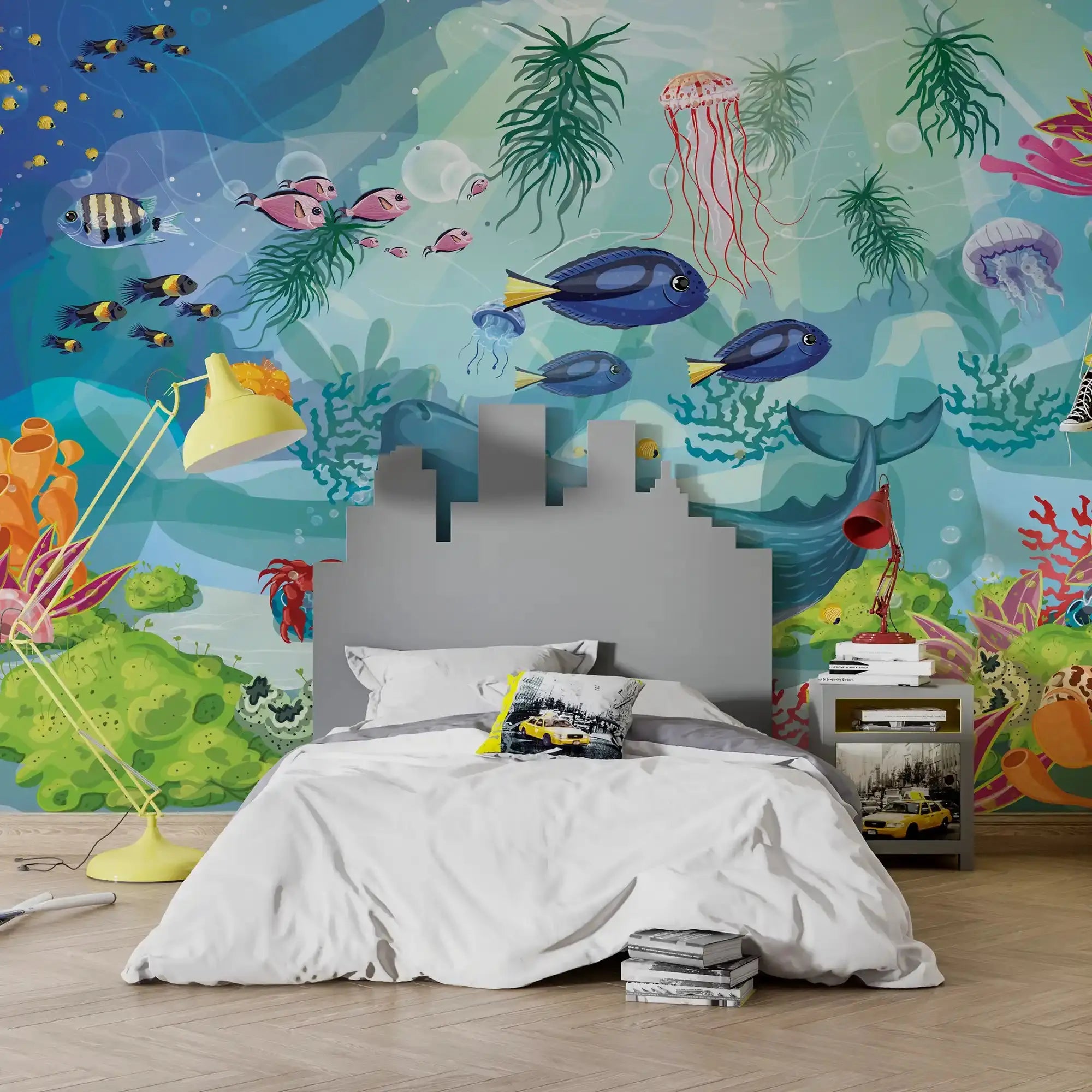 6027 / Ocean Themed Self Stick Wallpaper | Kids Bedroom Decor | Sea Animals and Reefs Wall Decoration - Artevella