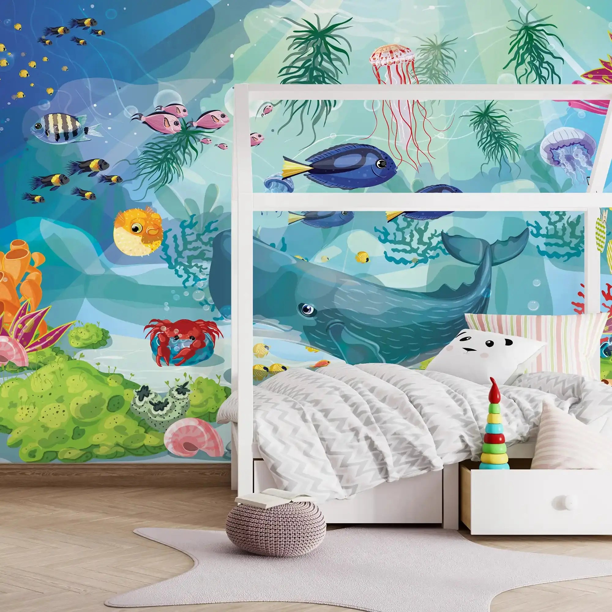 6027 / Ocean Themed Self Stick Wallpaper | Kids Bedroom Decor | Sea Animals and Reefs Wall Decoration - Artevella