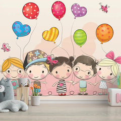 6029 / Peel and Stick Wallpaper for Nursery: Cartoon Kids & Balloons, Ideal for Baby Room or Toddler Bedroom Decor - Artevella