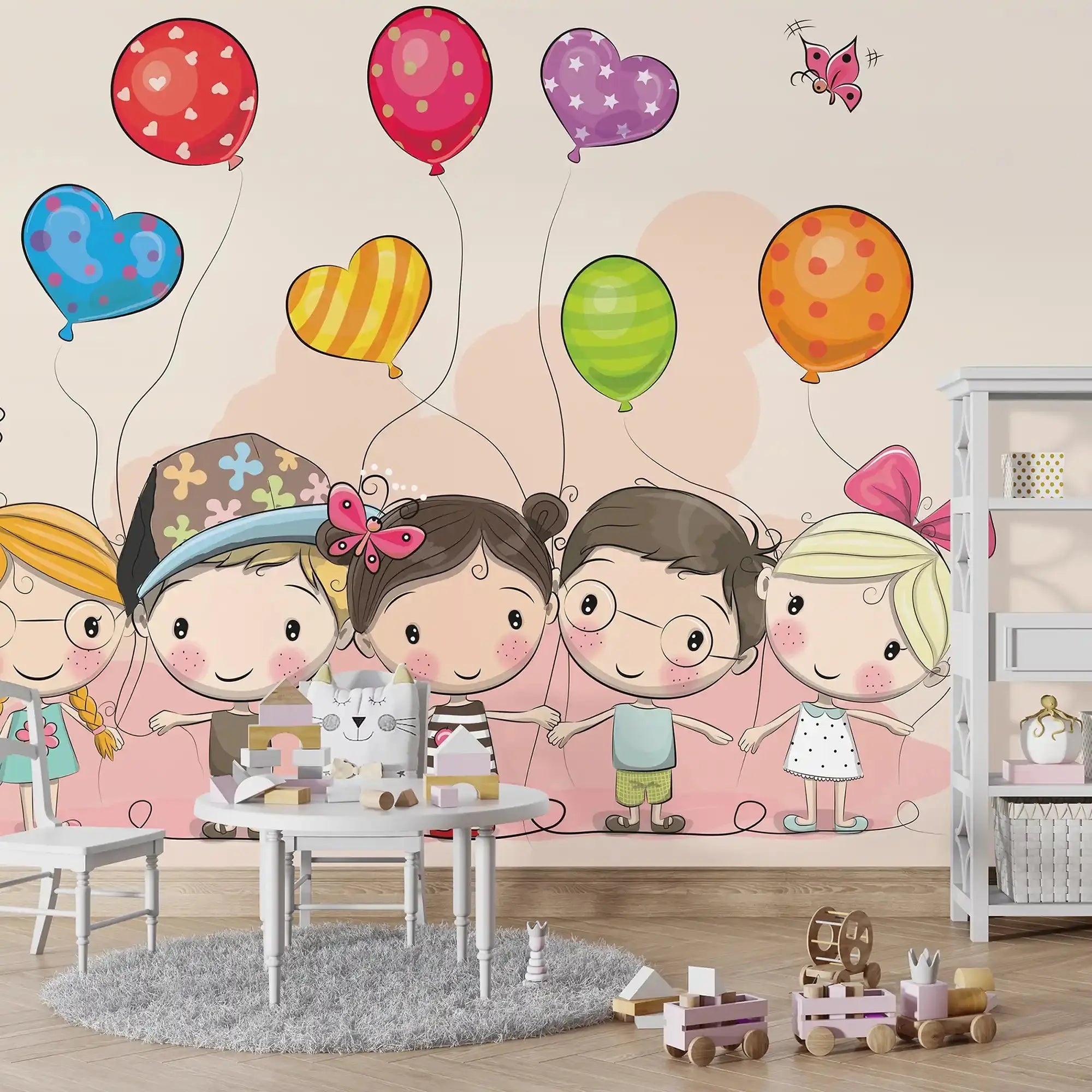 6029 / Peel and Stick Wallpaper for Nursery: Cartoon Kids & Balloons, Ideal for Baby Room or Toddler Bedroom Decor - Artevella