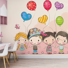 6029 / Peel and Stick Wallpaper for Nursery: Cartoon Kids & Balloons, Ideal for Baby Room or Toddler Bedroom Decor - Artevella