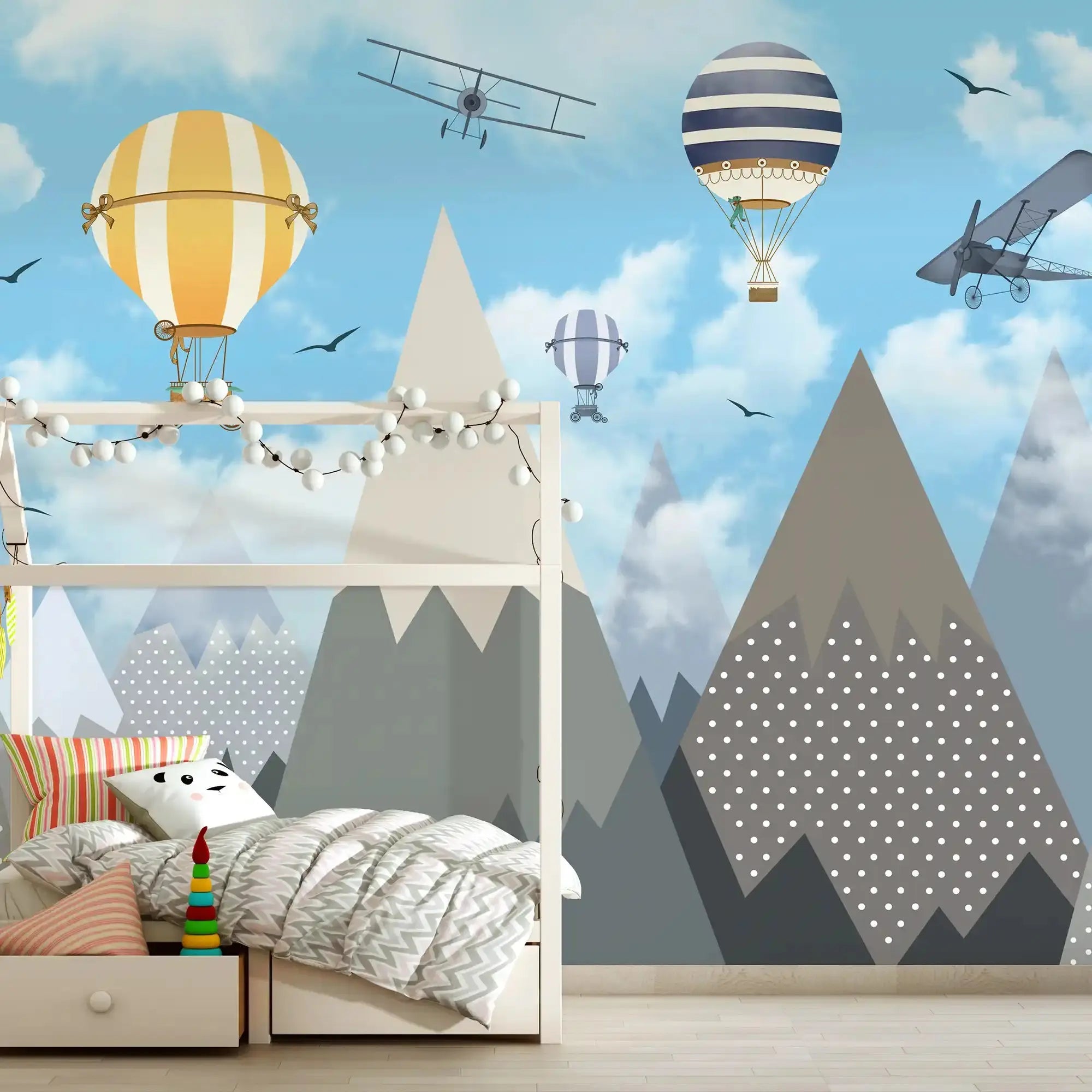 6034 / DIY Nursery Wallpaper with Hot Air Balloons - Peel & Stick, Perfect for Kids Bedroom Decor - Artevella