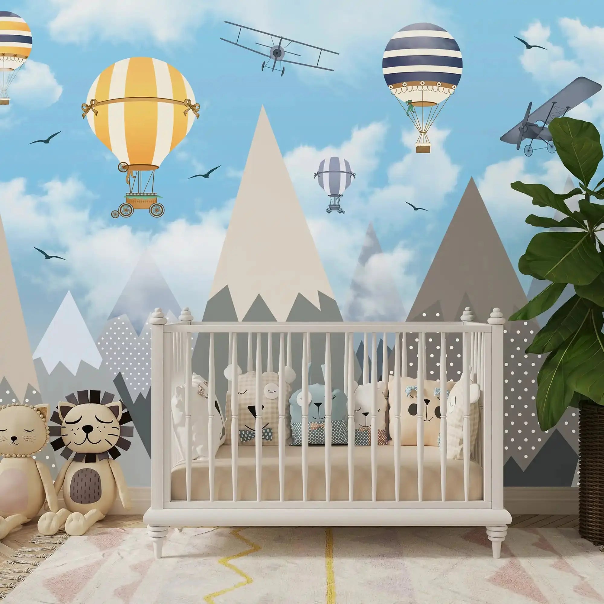 6034 / DIY Nursery Wallpaper with Hot Air Balloons - Peel & Stick, Perfect for Kids Bedroom Decor - Artevella