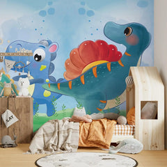 6042 / Nursery Room Peel and Stick Wallpaper: Three Cartoon Dinosaurs Mural for Kids Bedroom Decor and Playroom Fun - Artevella