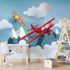 6043 / Kids Room Wallpaper: Peel and Stick Decals with Colorful Airplanes Design, Perfect for Nursery and Toddler Bedroom - Artevella