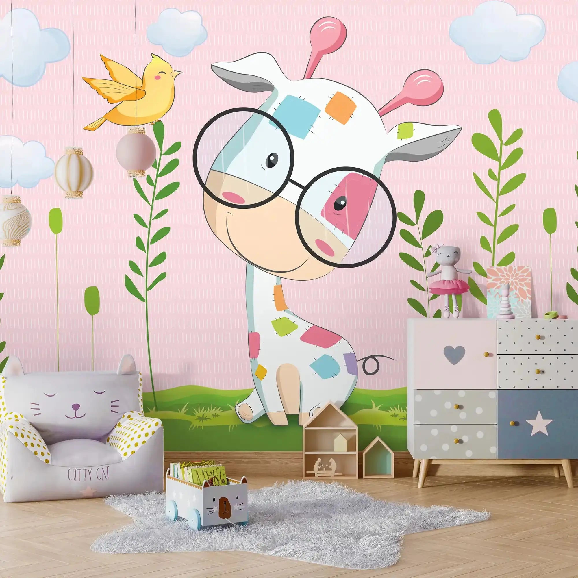 6047 / Playful Safari Room Decor: Nursery Peel and Stick Wallpaper with Fun Giraffe for Baby Room and Kids Bedroom Decor - Artevella