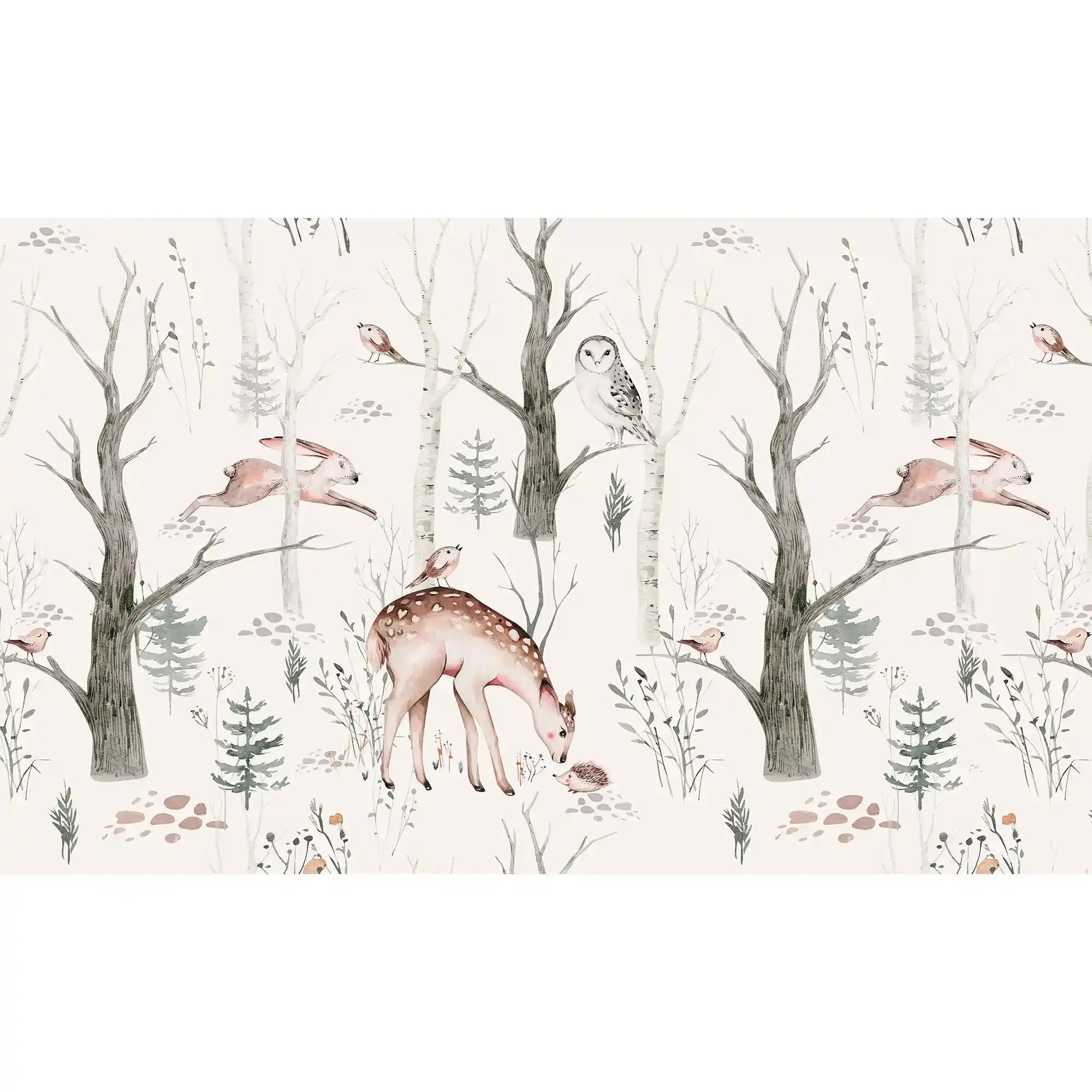 6050 / Kids Room Wallpaper with Cute Deer and Birds - Peel and Stick Mural for Baby Nursery Kids Room Decor - Artevella