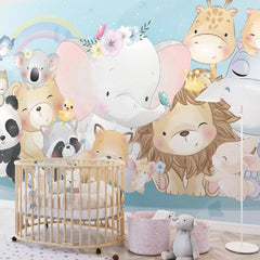 6057 / Delightful Animal Theme Wall Stickers: Easy Peel and Stick Wallpaper for Baby Room or Toddler Bedroom Decor - Artevella