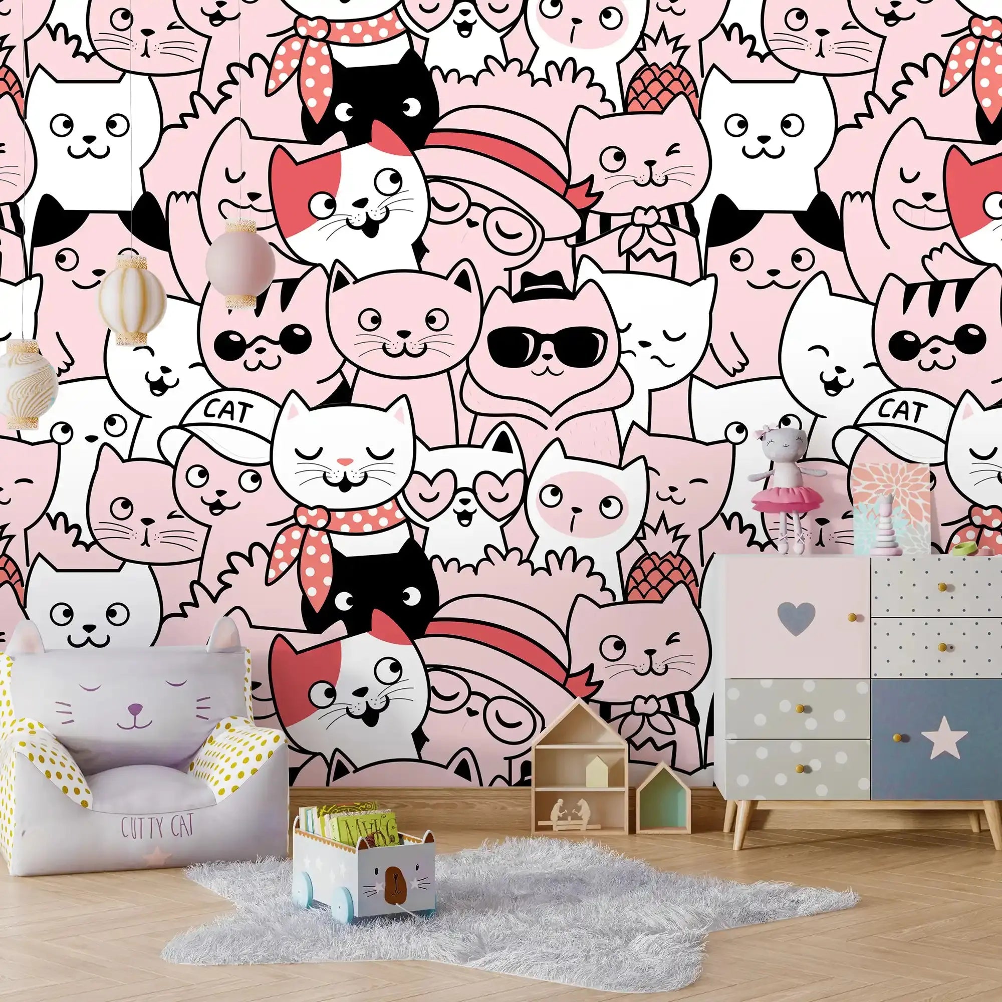 6062 / Fun Cat Themed Nursery Wallpaper: Self Adhesive and Removable for Easy Decor - Artevella