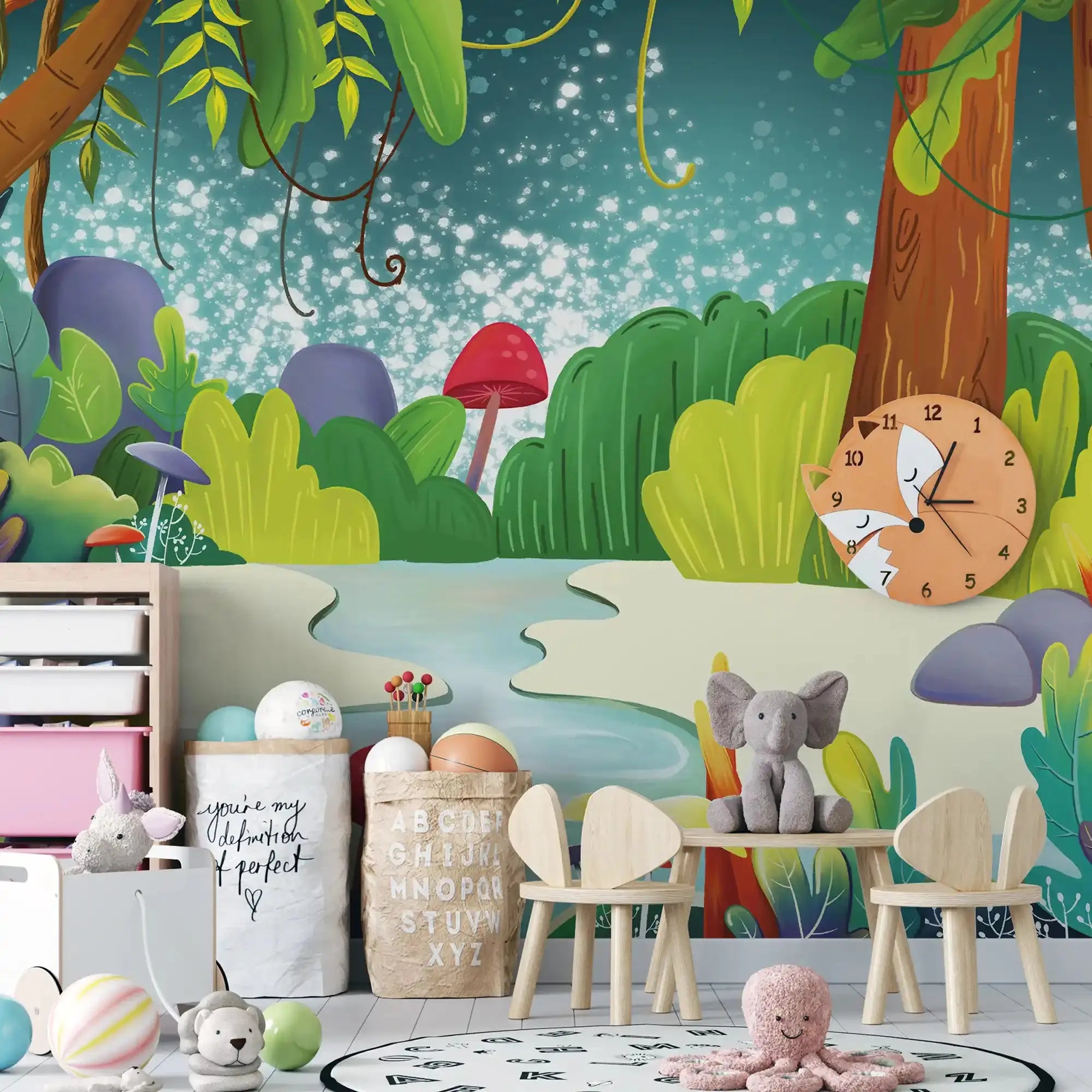 6065 / Vibrant Jungle Landscape Wall Decal, Self Adhesive and Temporary Nursery Wallpaper - Artevella