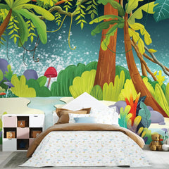 6065 / Vibrant Jungle Landscape Wall Decal, Self Adhesive and Temporary Nursery Wallpaper - Artevella