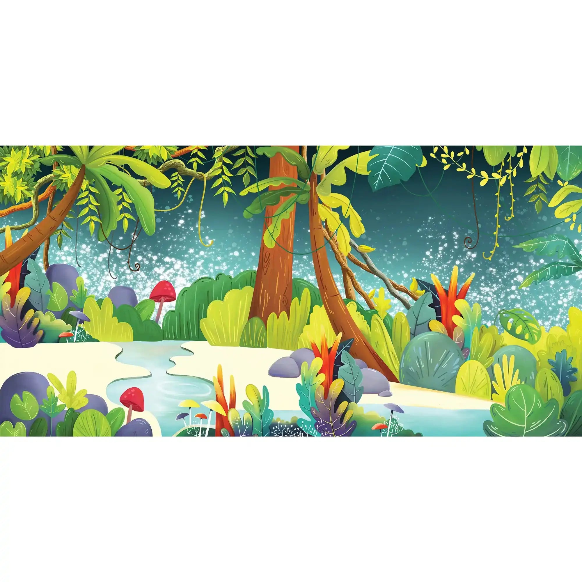 6065 / Vibrant Jungle Landscape Wall Decal, Self Adhesive and Temporary Nursery Wallpaper - Artevella