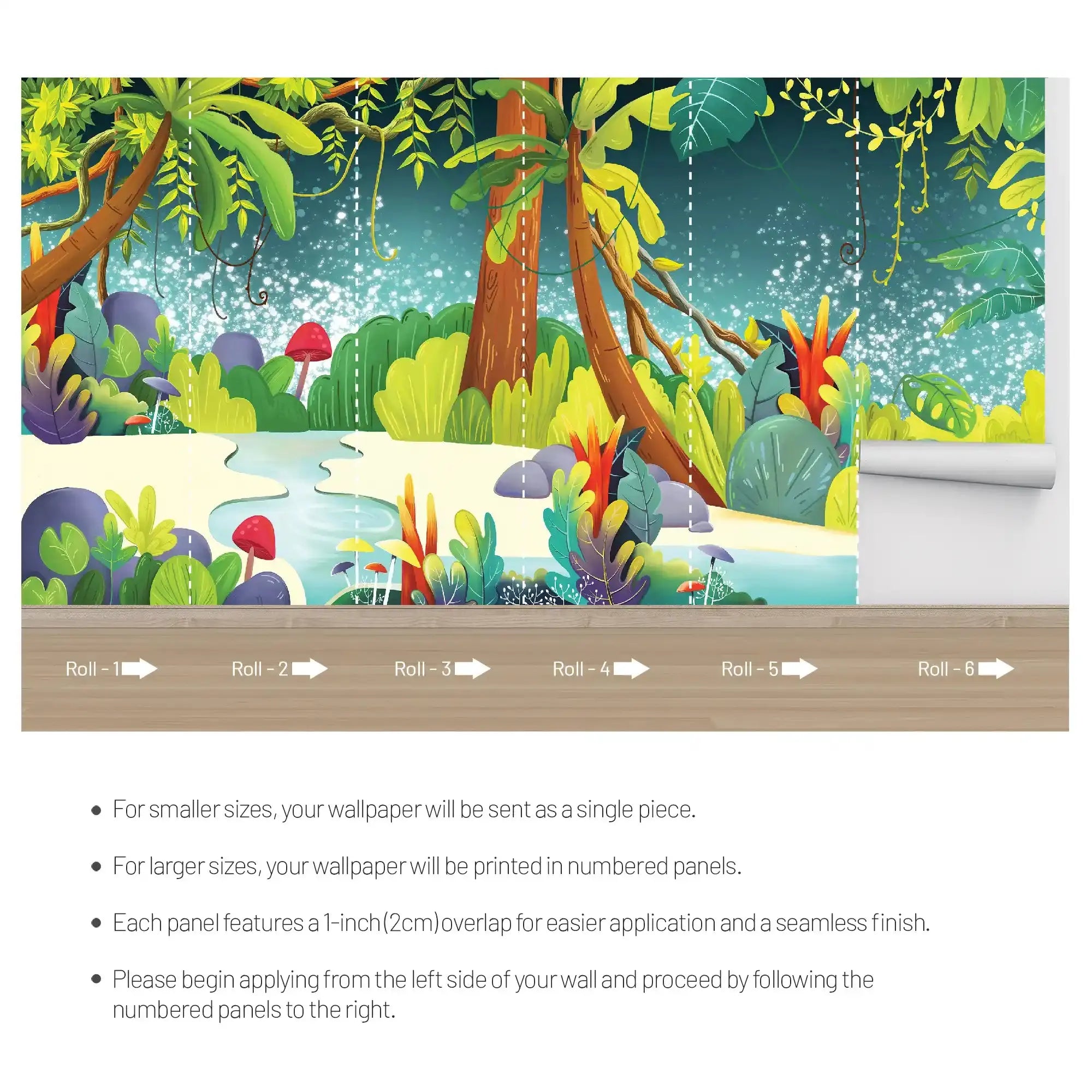 6065 / Vibrant Jungle Landscape Wall Decal, Self Adhesive and Temporary Nursery Wallpaper - Artevella