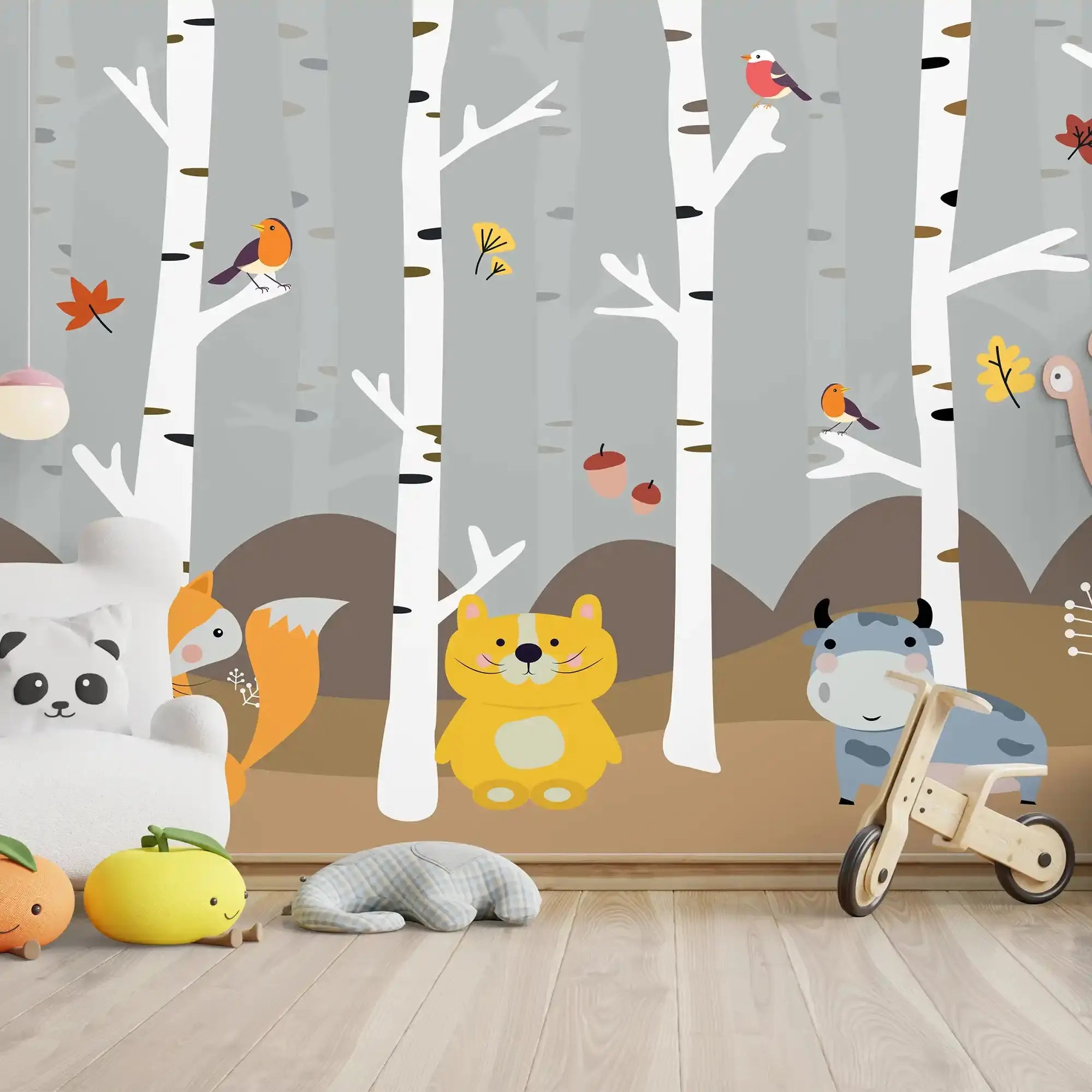 6067 / Peel and Stick Wallpaper - Fun Forest Animal Theme for Nursery Decor, Removable Kids Bedroom and Playroom Wall Decals - Artevella