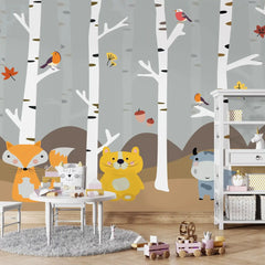 6067 / Peel and Stick Wallpaper - Fun Forest Animal Theme for Nursery Decor, Removable Kids Bedroom and Playroom Wall Decals - Artevella