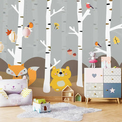 6067 / Peel and Stick Wallpaper - Fun Forest Animal Theme for Nursery Decor, Removable Kids Bedroom and Playroom Wall Decals - Artevella