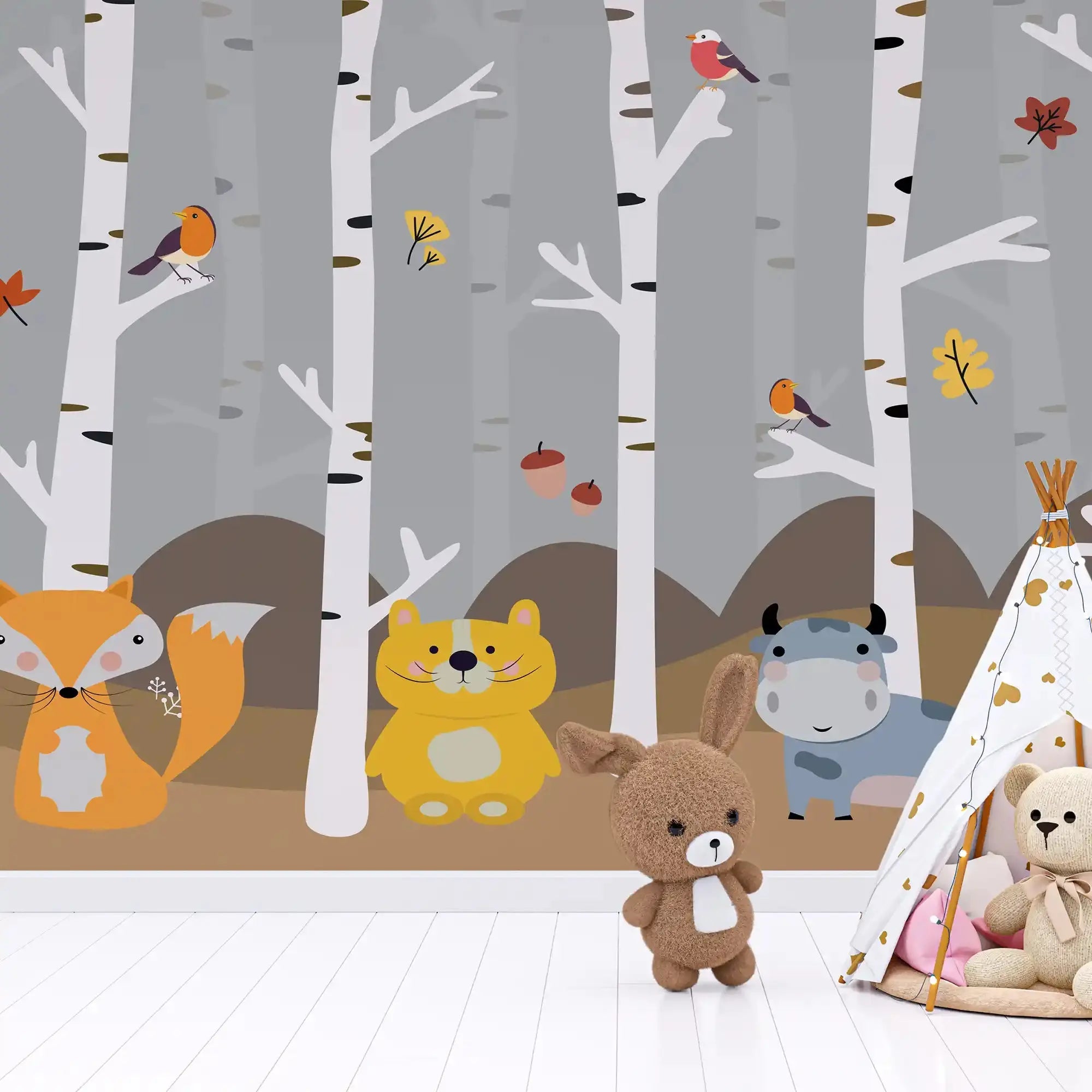 6067 / Peel and Stick Wallpaper - Fun Forest Animal Theme for Nursery Decor, Removable Kids Bedroom and Playroom Wall Decals - Artevella