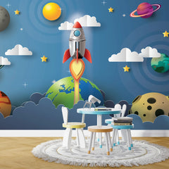 6069 / Nursery Decor, Space Adventure Wallpaper, Peel and Stick, Ideal for Baby Room, Kid’s Bedroom, and Playroom