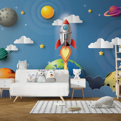 6069 / Nursery Decor, Space Adventure Wallpaper, Peel and Stick, Ideal for Baby Room, Kid’s Bedroom, and Playroom